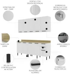 Armário Cozinha 4 Peças Balcão Tampo CP6A Zaya Branco/Carvalho T01 - M