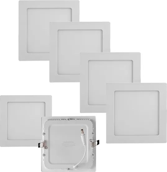 Kit 5 Plafons LED Embutir Quadrado Branco 12W Panel