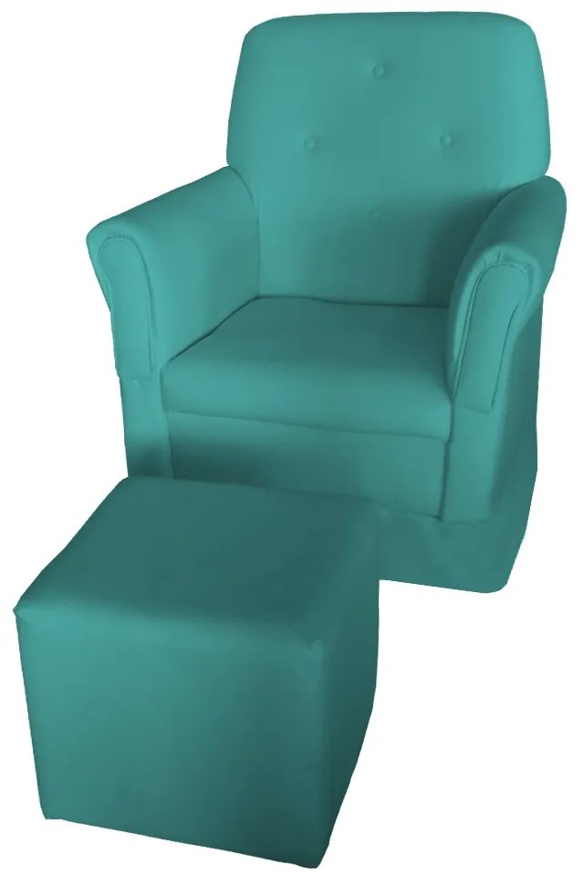 Poltrona Suzi Amamentação Balanço + Puff Suzi Suede Azul Tiffany