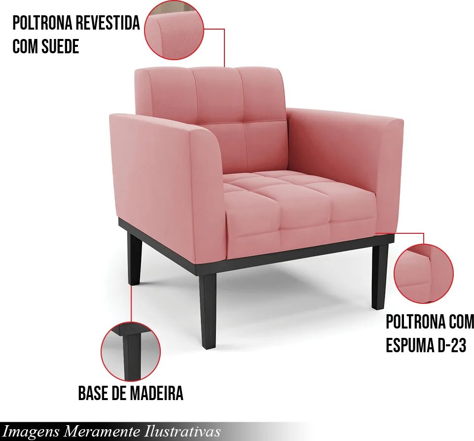 Kit 2 Poltronas Decorativas Karen Pés Fixo em Madeira Preto Suede Rose G19 - Gran Belo