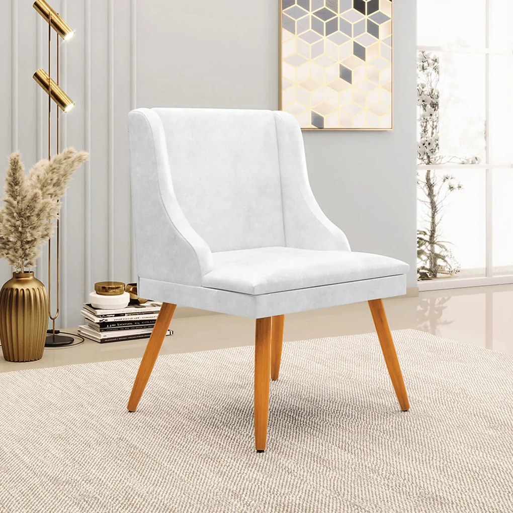Kit 2 Poltronas Decorativas Pés Palito de Madeira Firenze PU Branco Brilho/Natural G19 - Gran Belo