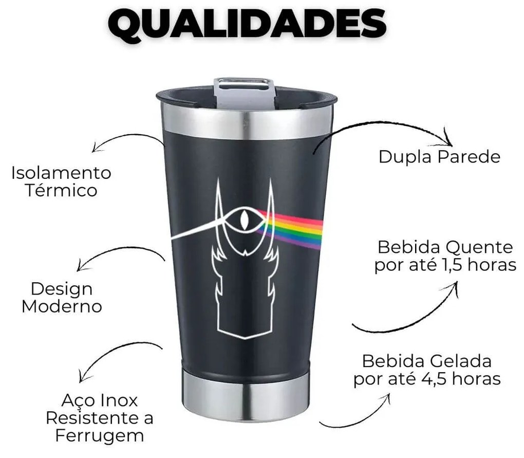 Copo Térmico Olho de Sauron Prisma Senhor dos Anéis Com Tampa e Abridor Chopp