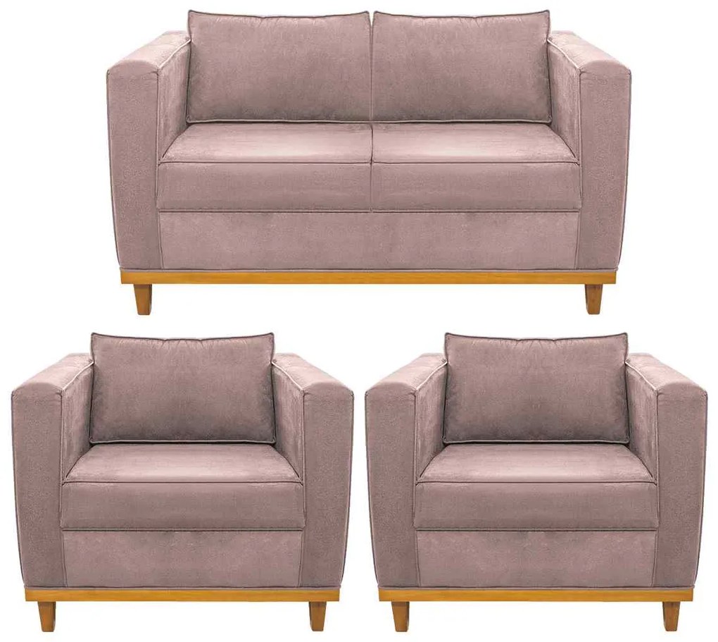 Kit Sofá 2 Lugares e 2 Poltronas Europa Linho Rosê ADJ Decor