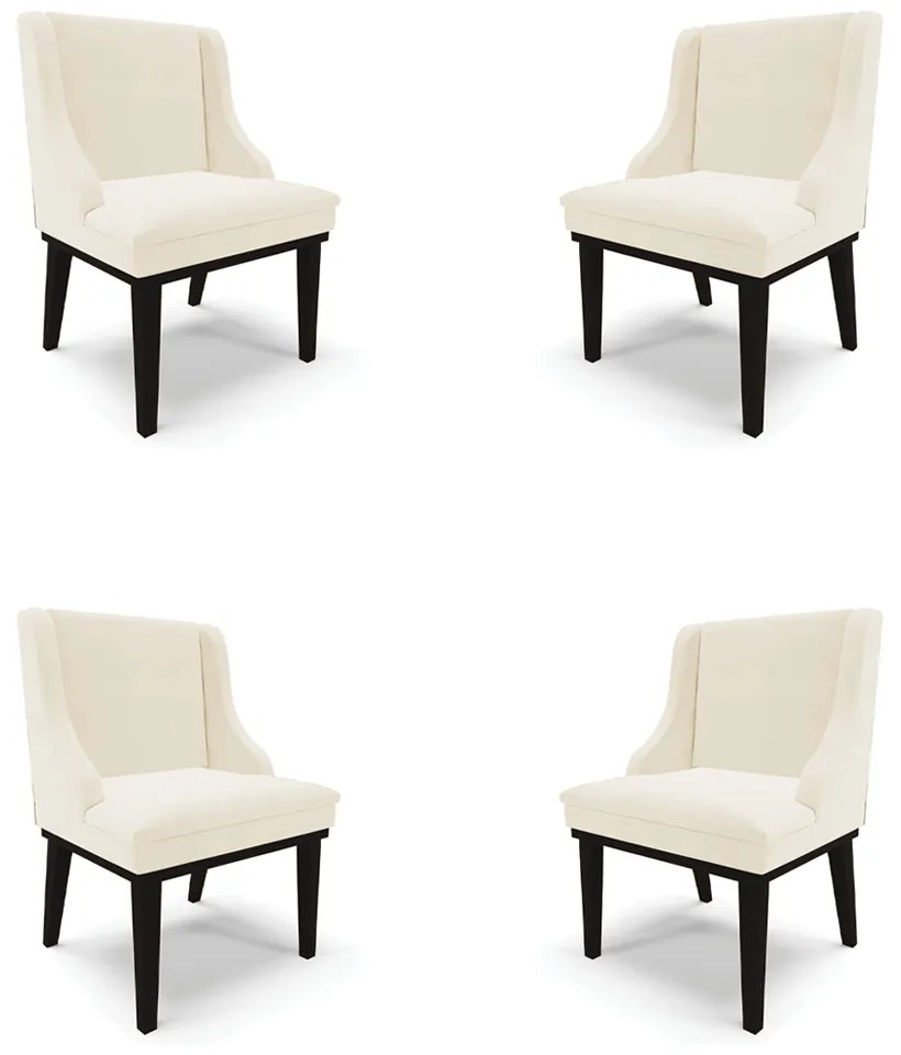 Kit 4 Cadeiras Decorativas Sala de Jantar Base Fixa de Madeira Firenze Veludo Bege/Preto G19 - Gran Belo