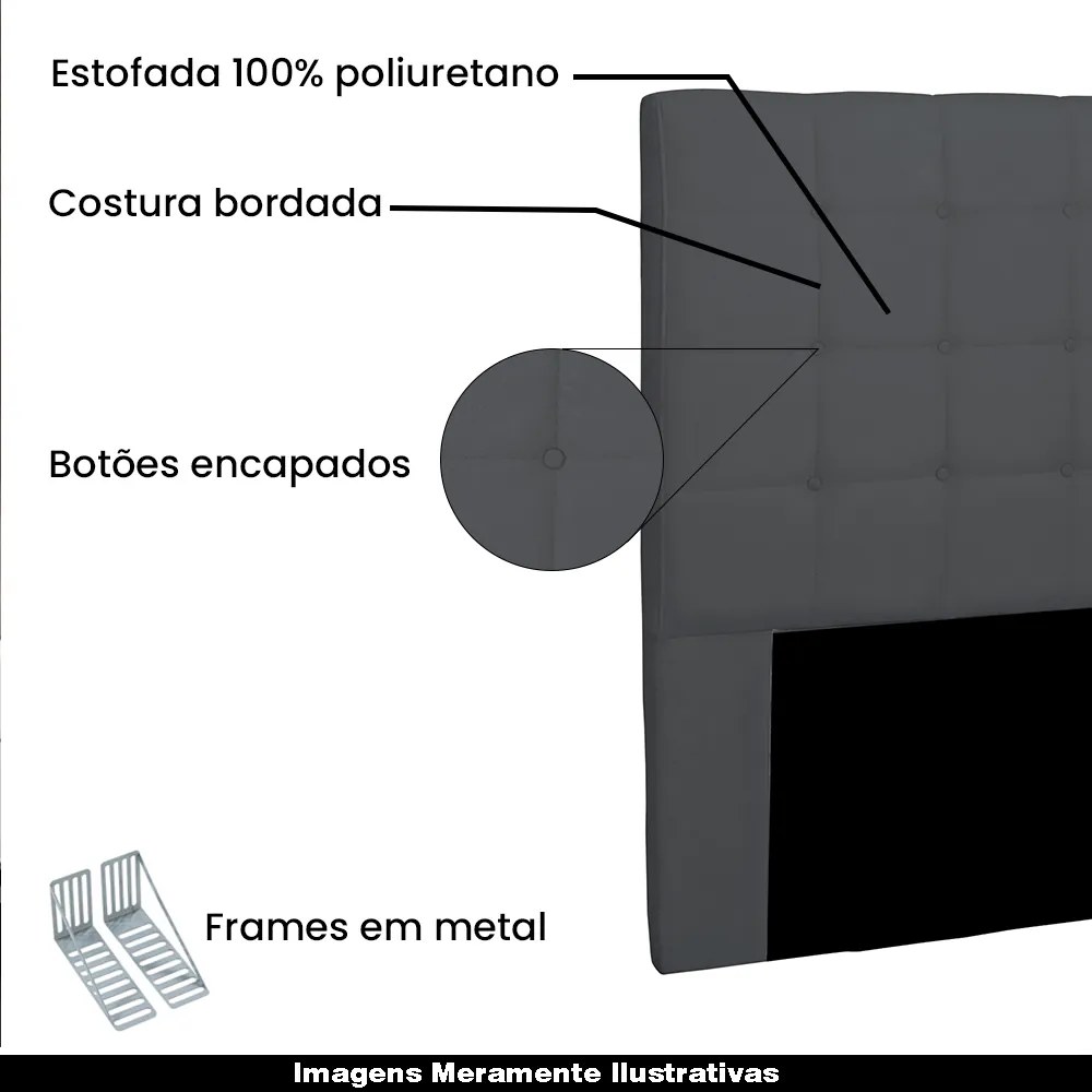 Cabeceira Decorativa Casal 1,40M Tropea Suede Cinza G63 - Gran Belo