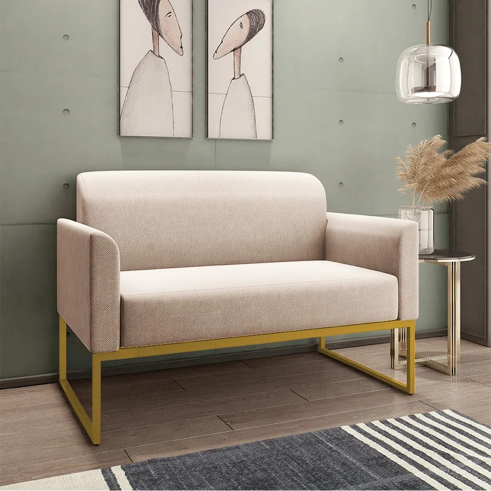 Sofá Namoradeira com Poltrona Base Industrial Dourado Marisa Linho D03 - D'Rossi - A27 Areia