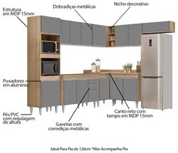 Armário de Cozinha Modulada de Canto 8 Peças CP01 Balcão Castanho/Cinz