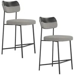 Banqueta Cozinha Média Kit 2 Milli Linho Cinza/Preto A14    - Mpozenat