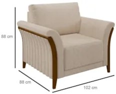 Kit 2 Poltronas Decorativas Sala de Estar 102cm Pés Madeira Roya Z32 L