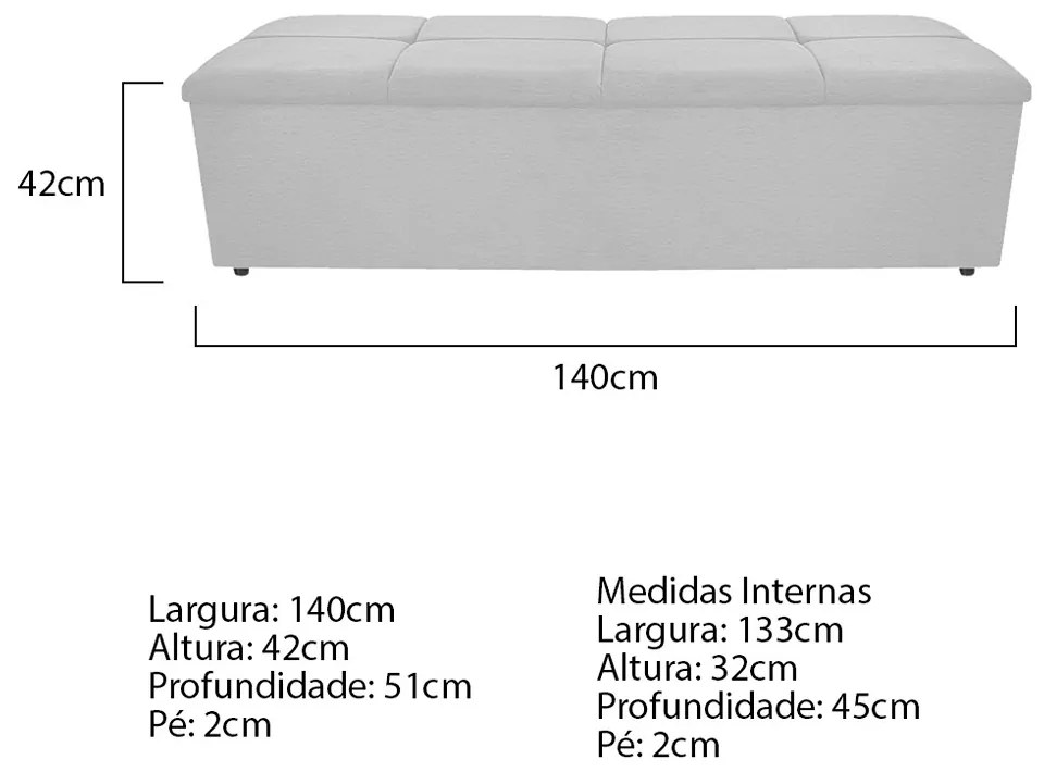 Calçadeira Munique 140 cm Casal Corano Branco - ADJ Decor