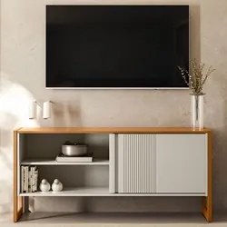 Rack Bancada de TV 55 Polegadas Glossy L06 Nature/Off White - Mpozenat