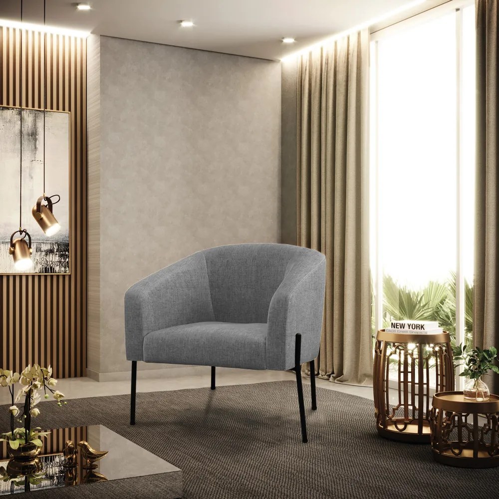 Poltrona Sala Decorativa Pé de Ferro Preto Stella Linho D03 - D'Rossi - A26 Grafite