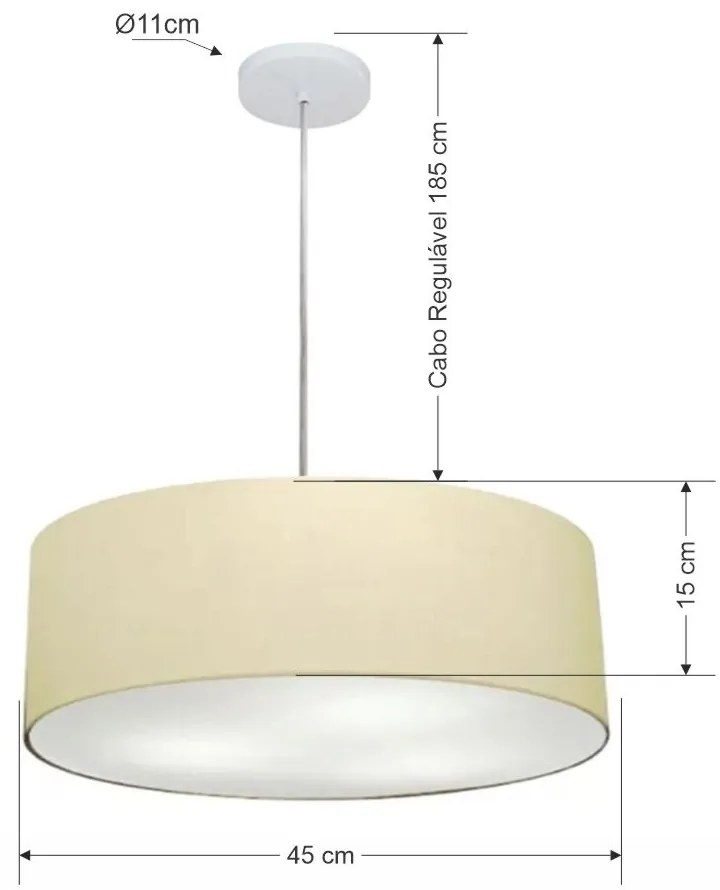Lustre Pendente Cilíndrico Md-4254 Cúpula em Tecido 45x15cm Algodão Crú - Bivolt