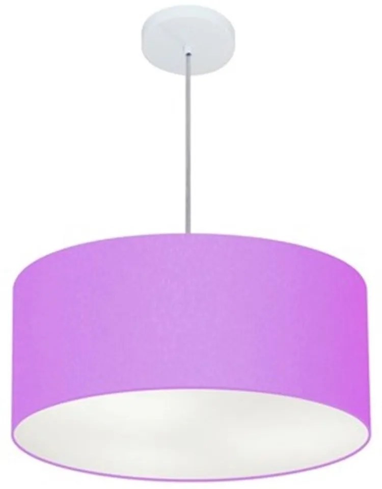 Lustre Pendente Cilíndrico Md-4100 Cúpula em Tecido 50x25cm Lilás - Bivolt