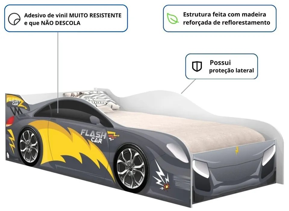 Mini Cama Infantil 157,5x72,5cm com Proteção Lateral Personagens K02 - D'Rossi - CARRO CHUMBO