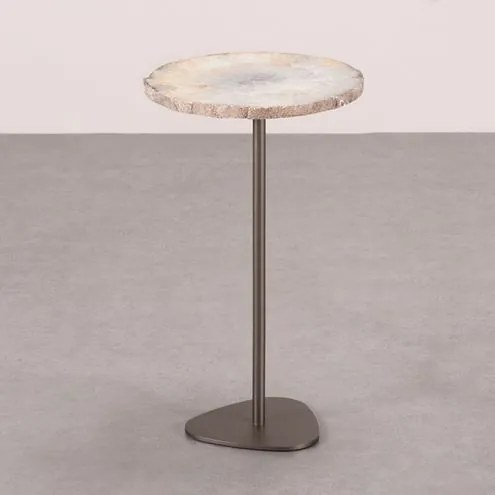 Mesa Apoio Urano Baixa Tampo Pedra Ágata Base Aço Bronze - 72636 Sun House