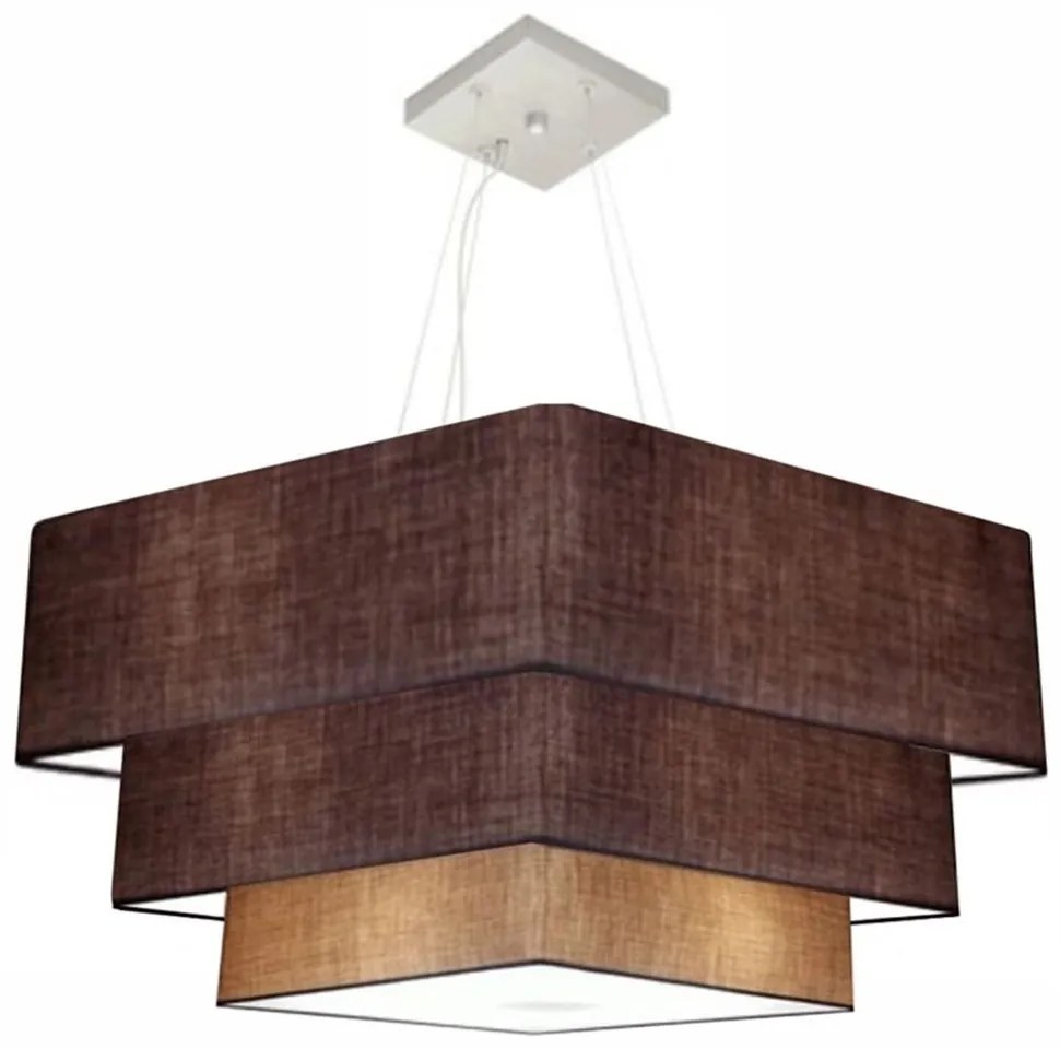Lustre Pendente Triplo Quadrado Md-4165 Cúpula em Tecido 80x70x60cm Café / Palha - Bivolt
