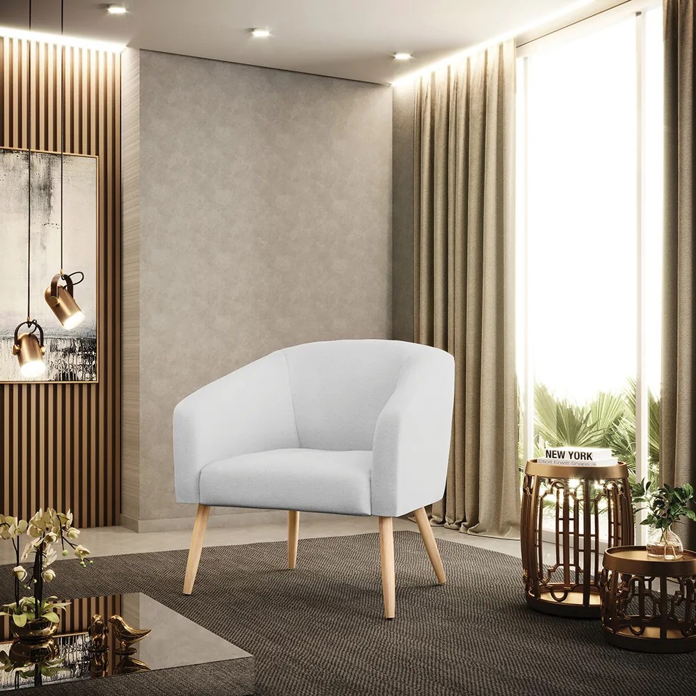 Poltrona Decorativa Pé Palito Natural Kit 2 Stella Linho D03 - D'Rossi - A05 Cinza Claro