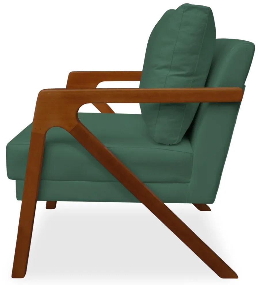 Poltrona Decorativa Amber Base De Madeira Veludo Verde Bandeira