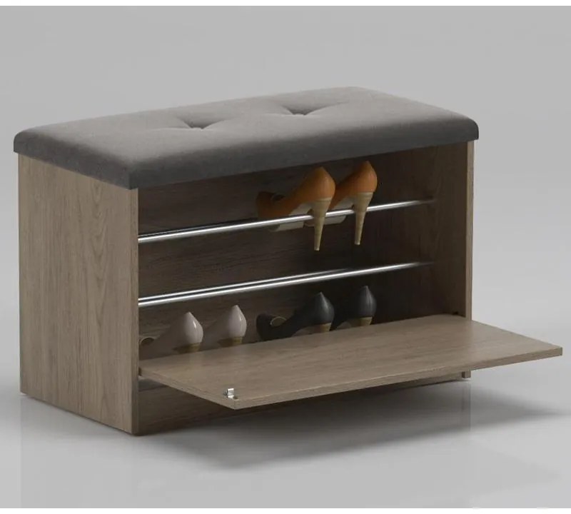 Sapateira Puff Cama Quarto Multifuncional Decoração Aveiro/cinza