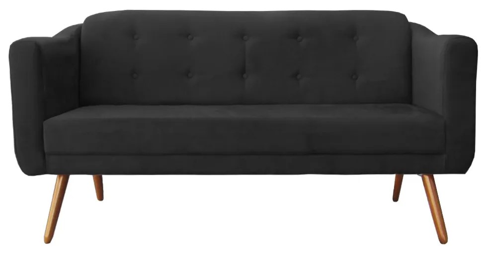 Namoradeira Bruna 1,60 m 3 Lugares Pés Palito Suede Preto