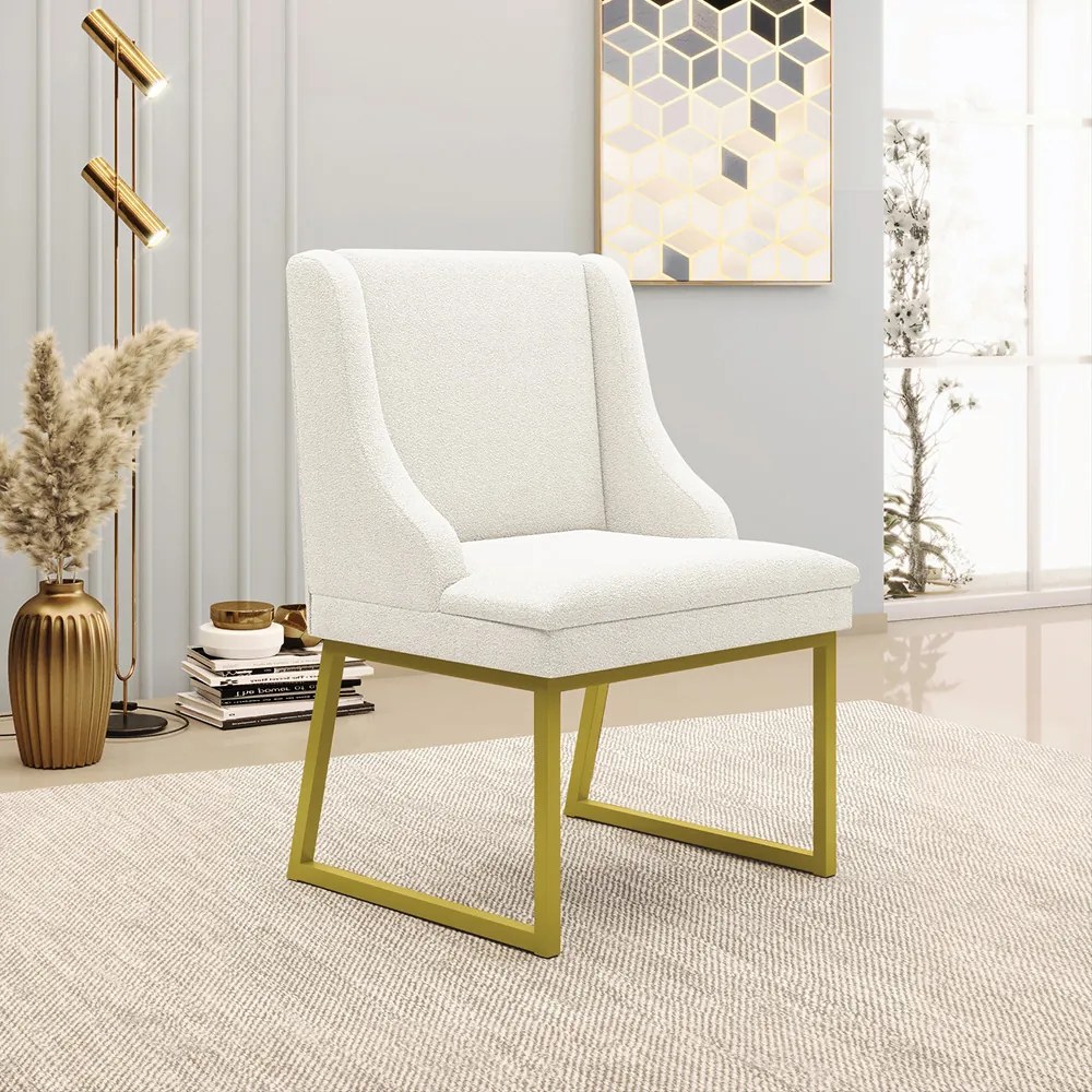 Cadeira Sala de Jantar Industrial Dourado kit 4 Liz Bouclê D03 - D'Rossi - Off White