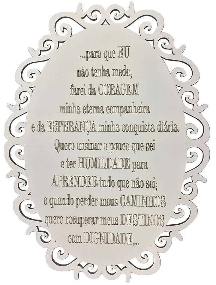 Placa Decorativa Oração Coragem Com Arabesco 25x19 cm MDF Branco - D'Rossi
