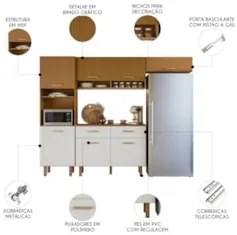 Cozinha Compacta 260cm Nicole Freijó UV/Ripado/Off Acetinado Z44 - Mpo