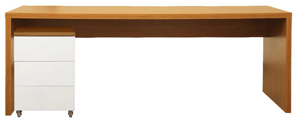 Conjunto Bancada Contemporânea 1,80cm – Louro Freijó + Módulo Contemporâneo 3 Gavetas – Louro Freijó e Branco