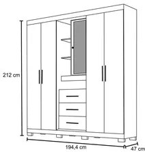 Guarda Roupa Casal 4 Portas e Espelho Eldorado Castanho Wood - Moval