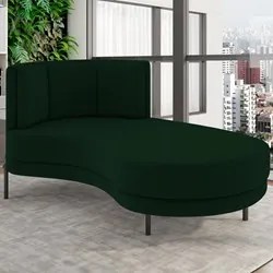 Chaise Longue Divã 164cm Braço Esquerdo Logus D06 Veludo Verde - Mpoze