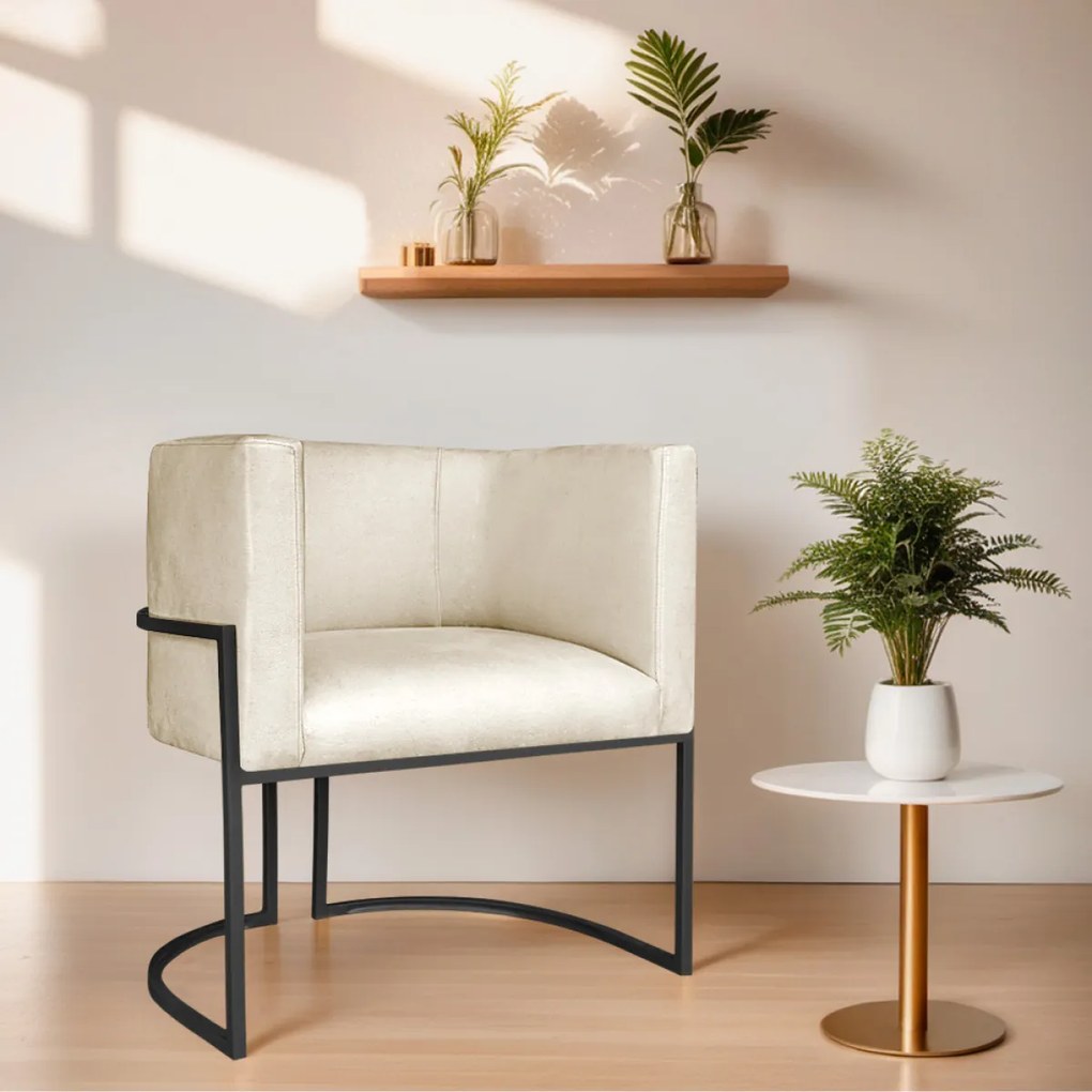 Kit 02 Poltronas Decorativas Luna Base de Ferro Preto Sintético