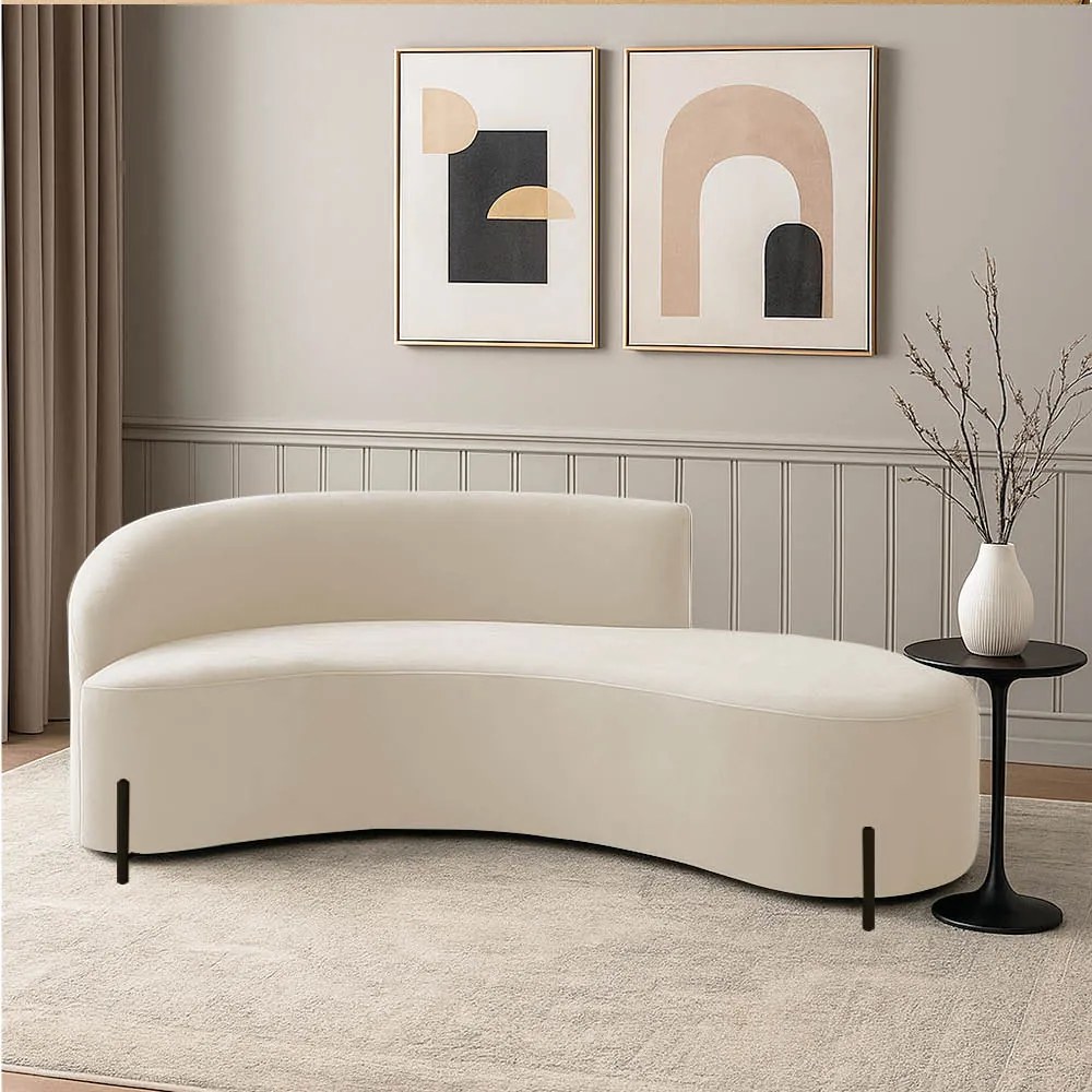Sofá 4 Lugares Orgânico 220cm Pé Preto Morgan Veludo/Cotelê - Bege