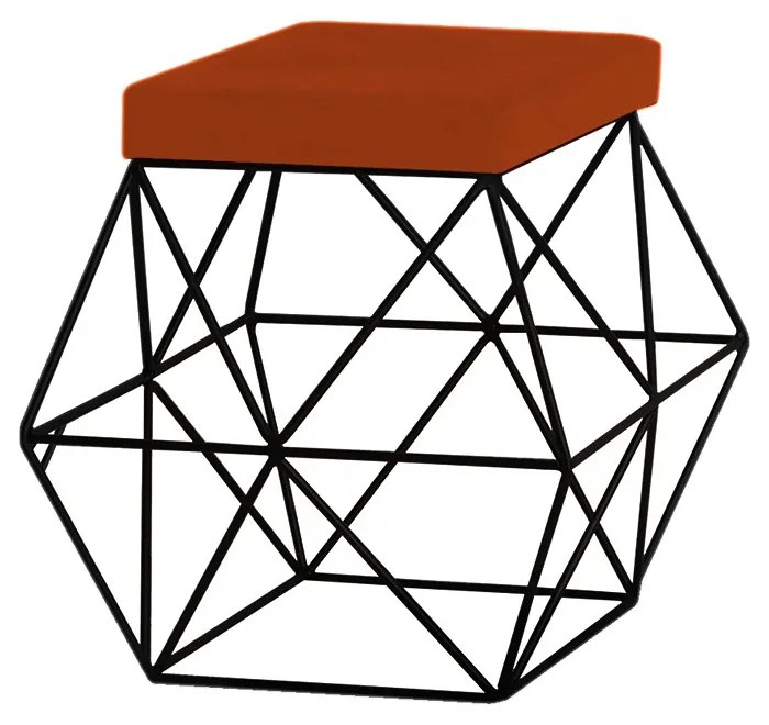 Puff Decorativo Sala de Estar Base Preto Trixie Suede Telha G41 - Gran Belo