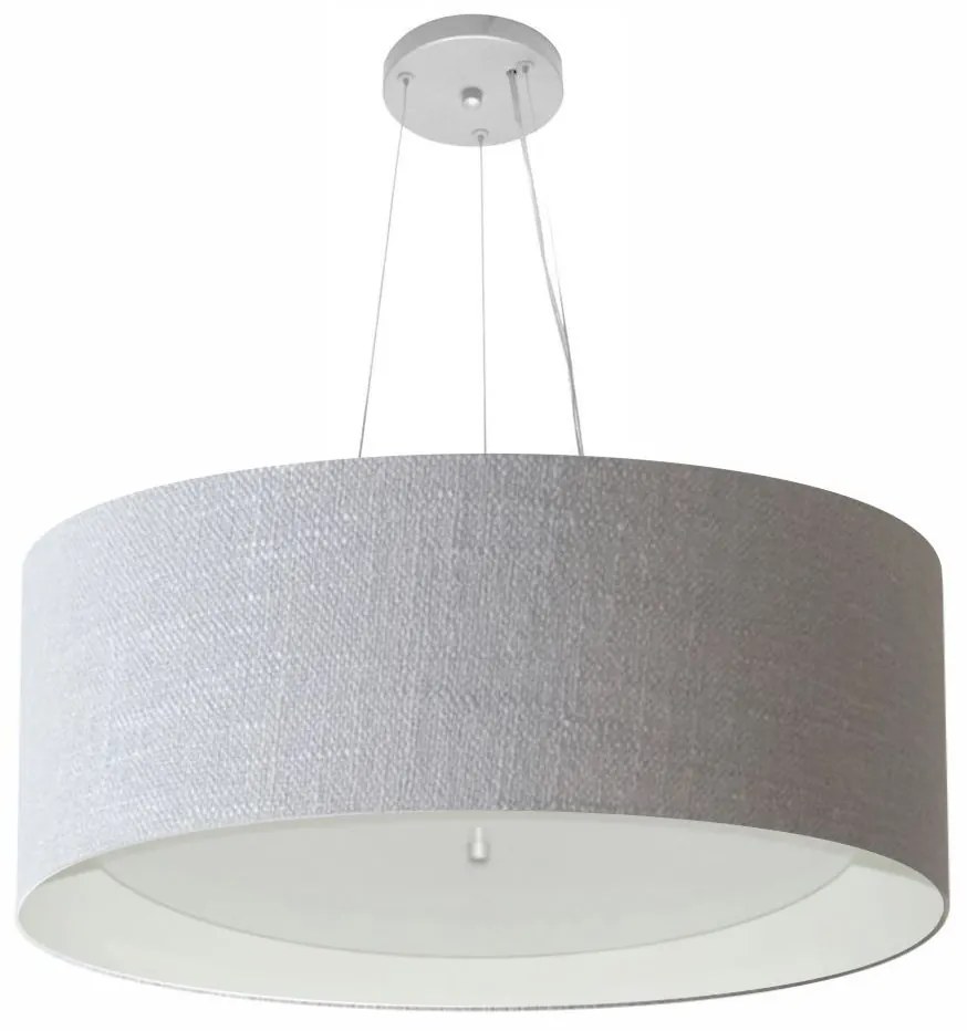 Lustre Pendente Cilíndrico Md-4013 Cúpula em Tecido 60x25cm Rustico Cinza / Branco - Bivolt