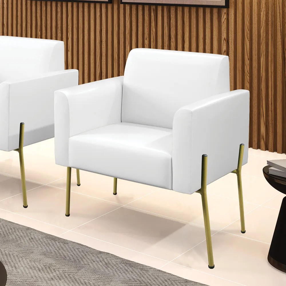 Poltrona Pé de Ferro Dourado para Sala Marisa Corano D03 - D'Rossi - Branco