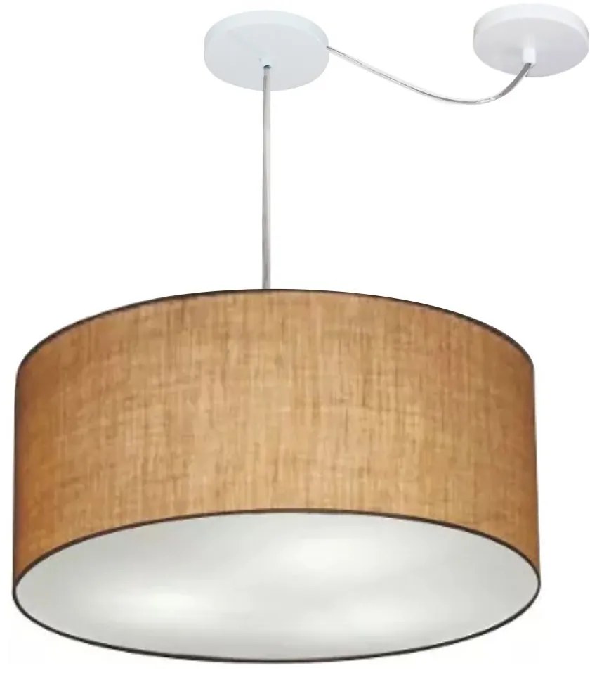 Lustre Pendente Cilíndrico Com Desvio Md-4263 Cúpula em Tecido 55x25cm Palha - Bivolt