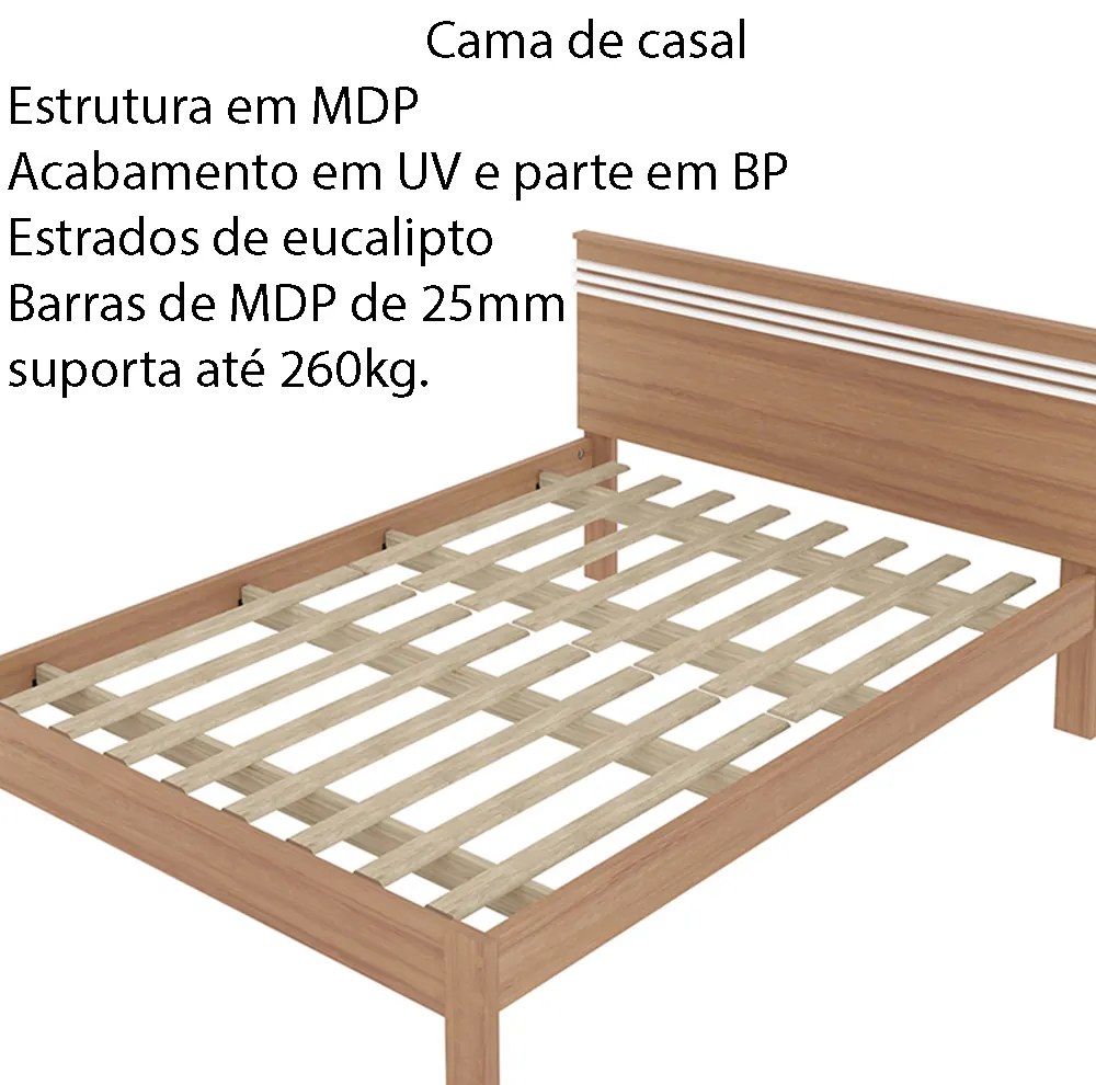 Cama de casal MDP CM8009 Amendoa/Branco G69 - Gran Belo