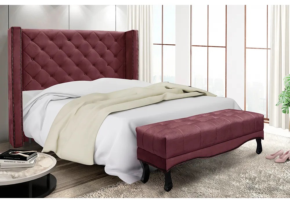 Cabeceira Cama Box King 195cm e Recamier Vicenza Veludo S04 - D'Rossi - Vinho