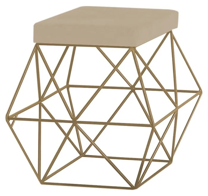 Puff Decorativo Sala de Estar Base Gold Trixie Veludo Bege G41 - Gran Belo