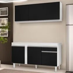 Armário Aéreo Argélia e Balcão Para Pia 150cm Dakota Branco/Preto - Lu