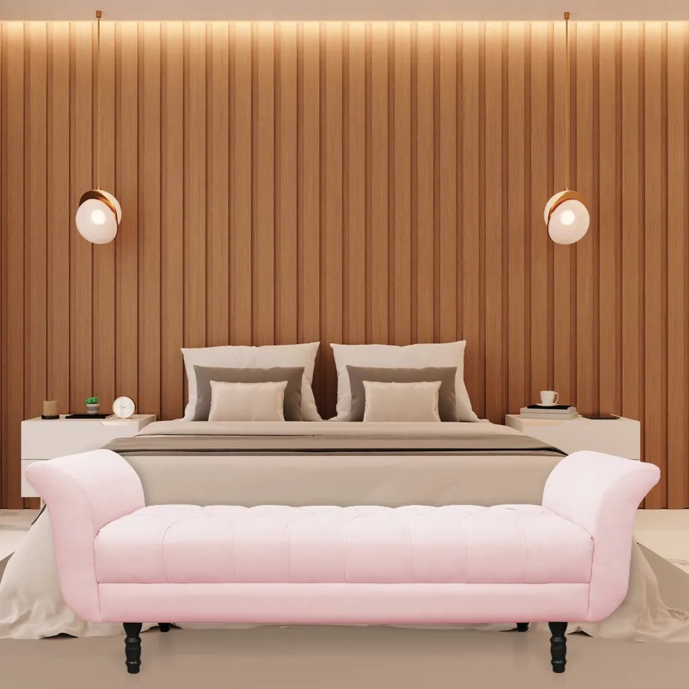 Recamier Olinda Suede 160 cm Pés Torneados Tabaco - D'Rossi - Rosa Bebê