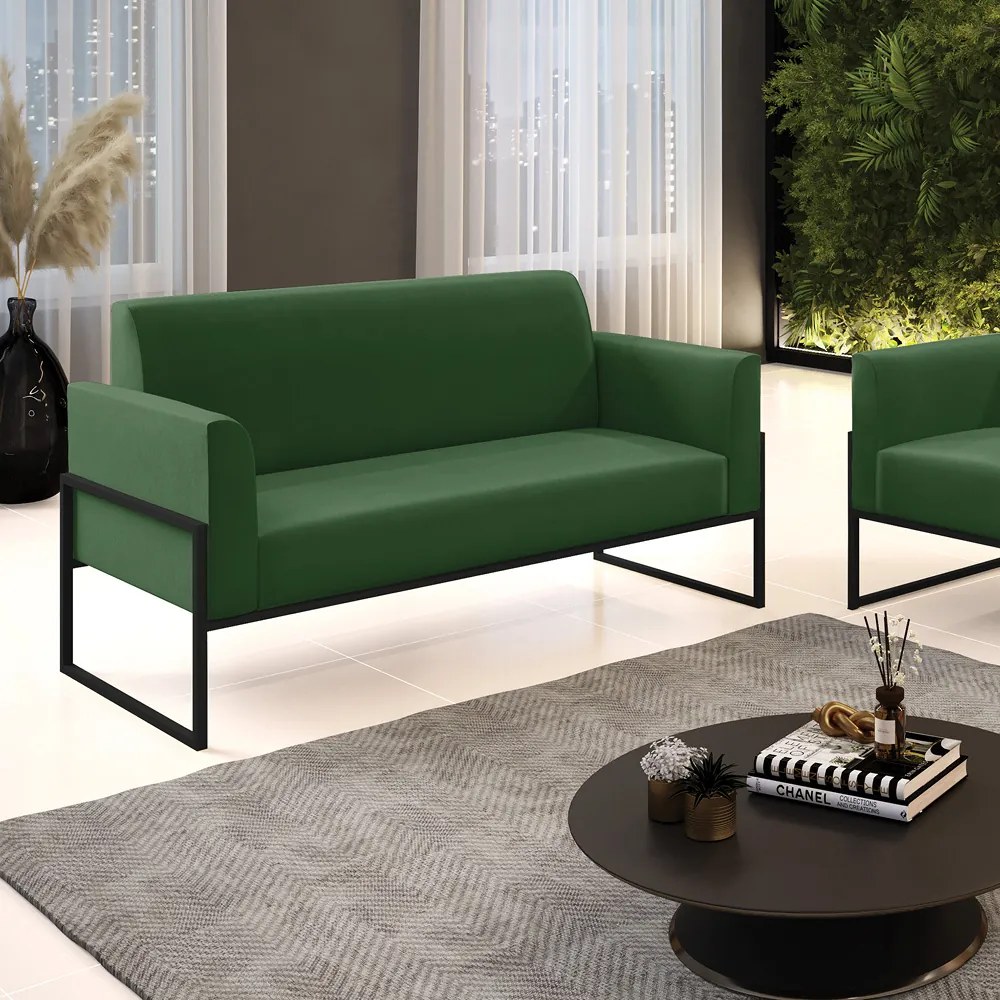 Sofá Namoradeira Base Industrial Alta Preto Marisa Suede D03 - DRossi - Verde