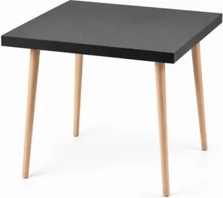 Mesa Safira Quadrada 70 cm com Tampo em MDF Preto e Pés de Madeira Natural