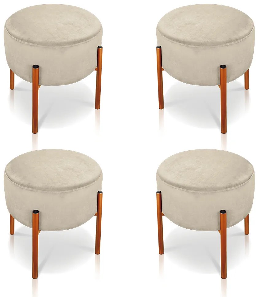 Puff Banqueta Decorativo Industrial Cobre Kit 4 Iron Suede D03 - D'Rossi - Bege