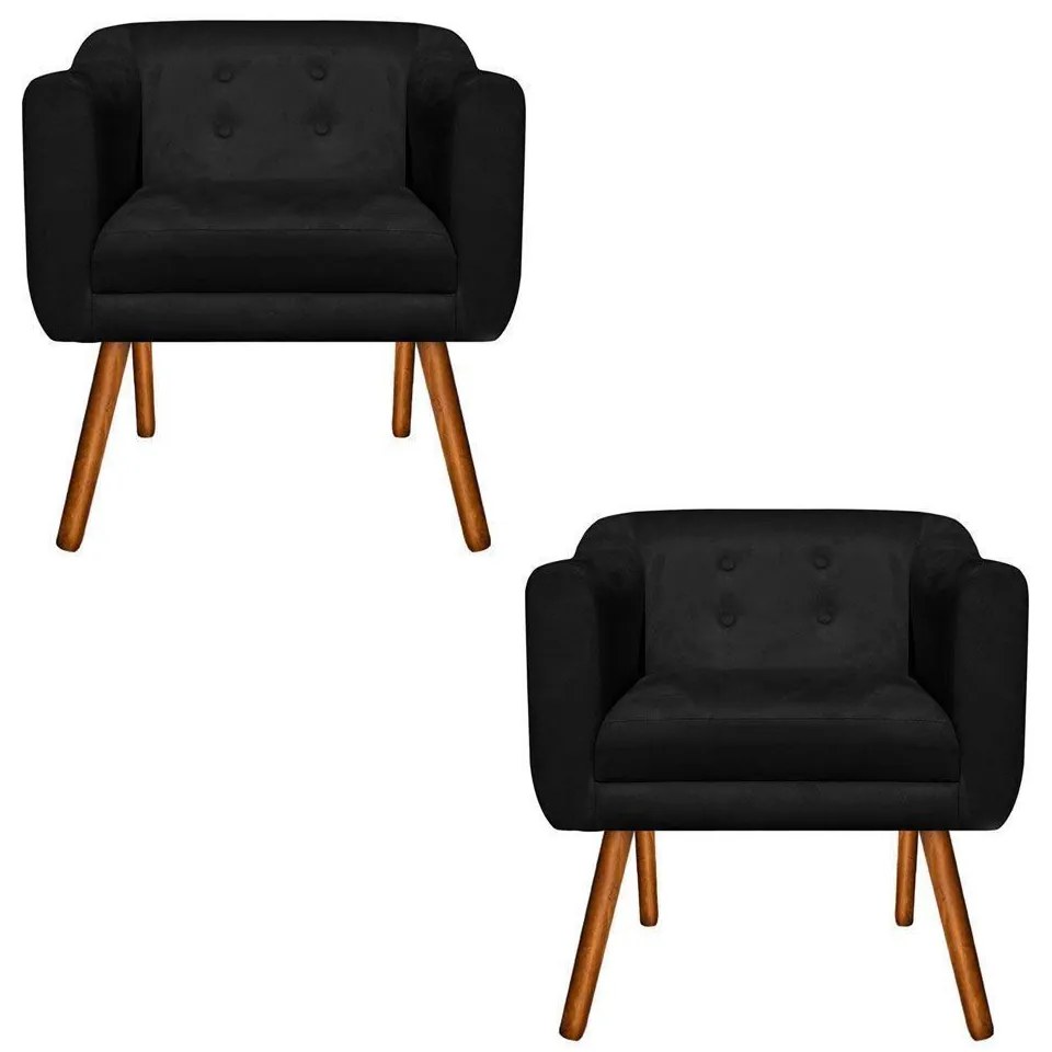 KIT 02 POLTRONAS JULIA SUEDE PRETO PES P