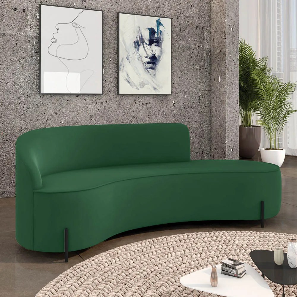 Sofá 4 Lugares Orgânico 220cm Pé Ferro Preto Morgan Veludo D03 - D'Rossi - Verde