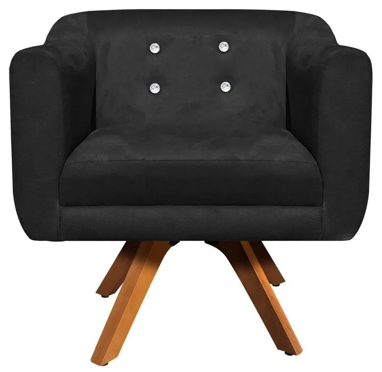 Kit 01 Namoradeira e 02 Poltronas Giratória Julia Suede com Strass Base Madeira MM30 D01 - D'Rossi - Preto