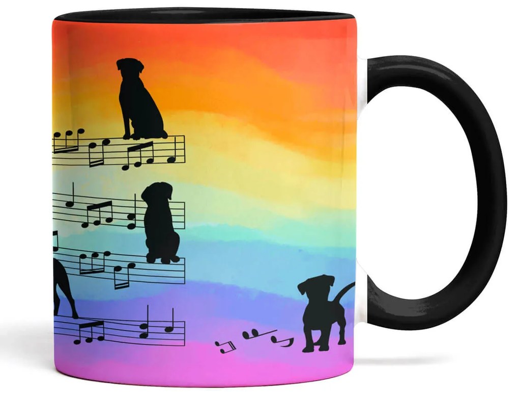 Caneca Cachorro Musical Arco Iris Coloridas Dog Lover