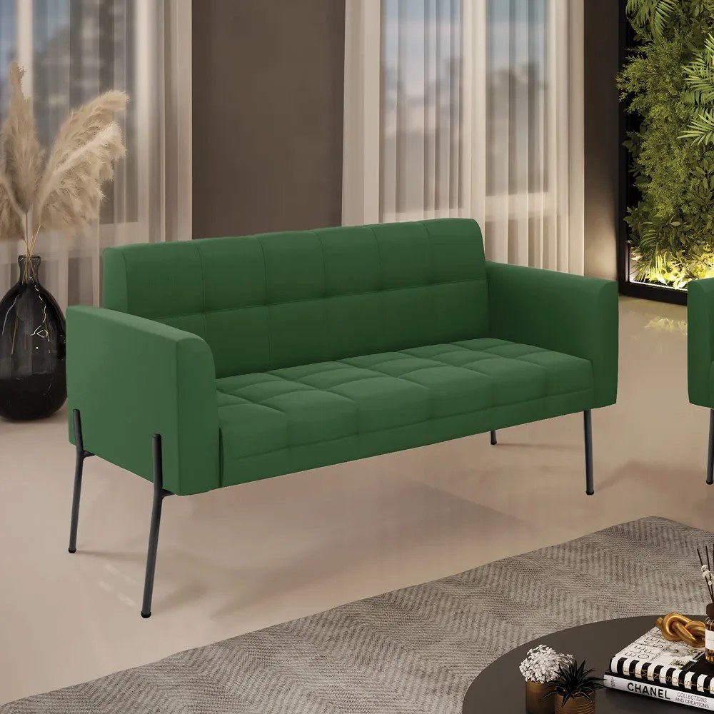 Sofá Namoradeira 2 Lugares Pé de Ferro Preto Elisa Suede D03 - D'Rossi - Verde